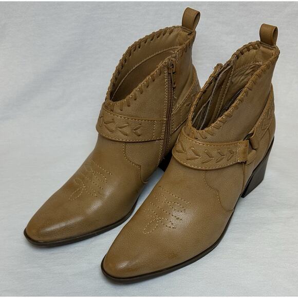 Frye and Co. Palma Stacked Heel Boots Booties Caramel Tan Western Women’s 6.5 - Picture 2 of 8